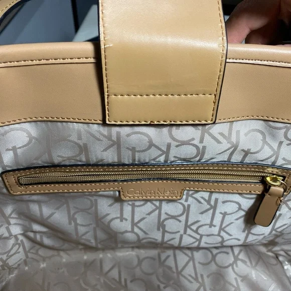 Calvin Klein Monogram White and Tan Tote Bag - Picture 5 of 7